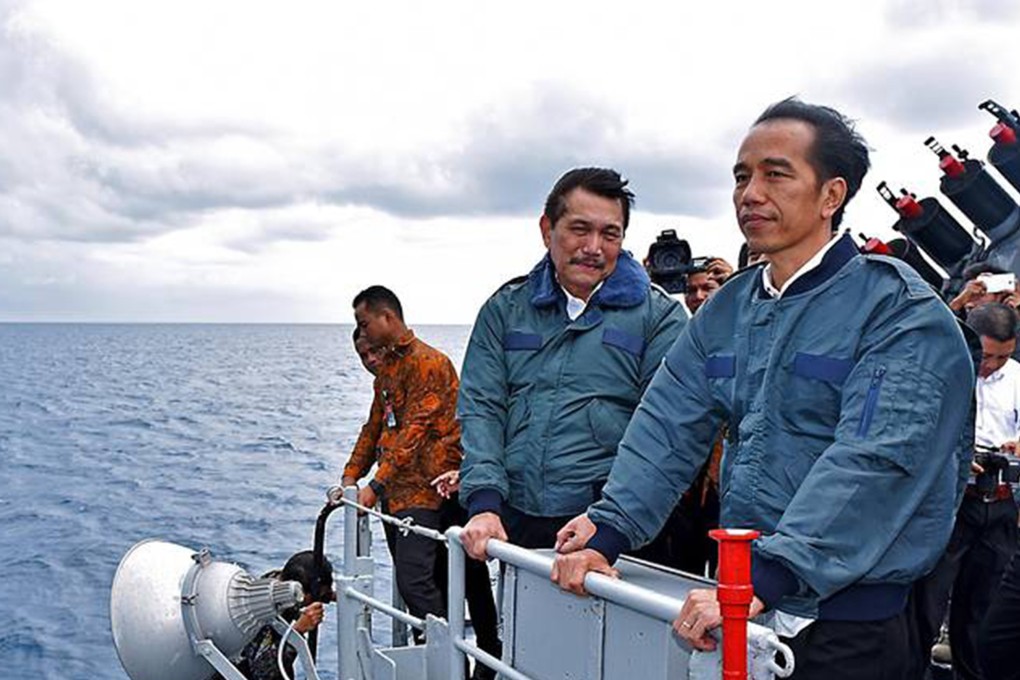 Indonesian President Joko Widodo on a warship near the Natuna Islands. Photo: Handout