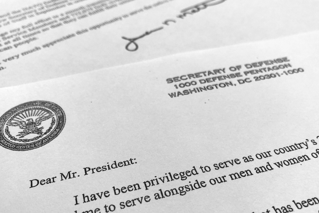 Part of US Defence Secretary James Mattis’ resignation letter to President Donald Trump. Photo: AP