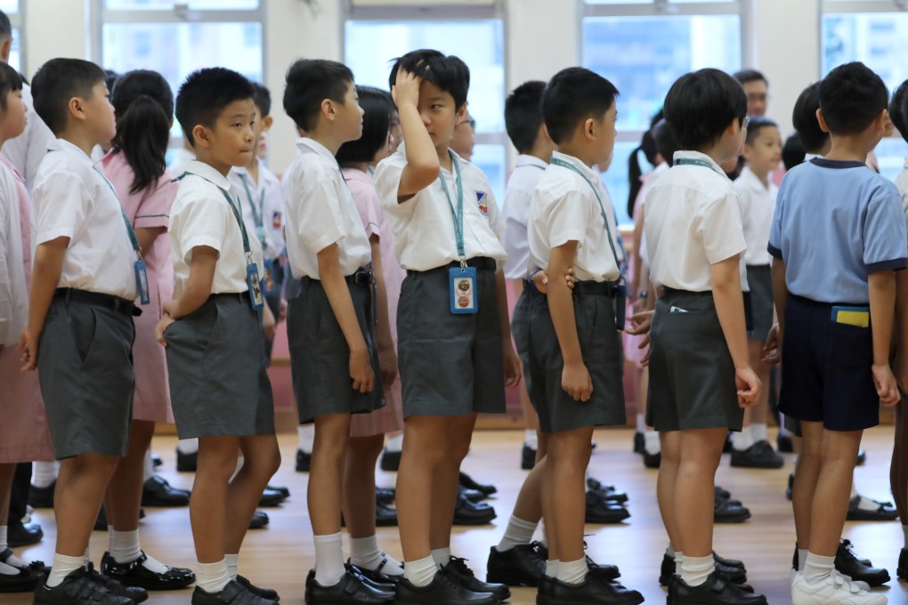 Students stand in line on the first day of school. According to a new survey, about one in five primary school children in Hong Kong suffer from depression. Photo: Sam Tsang