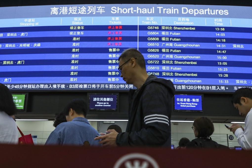 Eighteen trains to Futian station in Shenzhen were cancelled at one stage due to a power supply failure. Photo: Sam Tsang