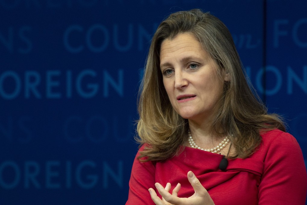 Canadian Foreign Affairs Minister Chrystia Freeland said on Saturday that her country expects the immediate release of its citizens who have been detained by China. Photo: AP