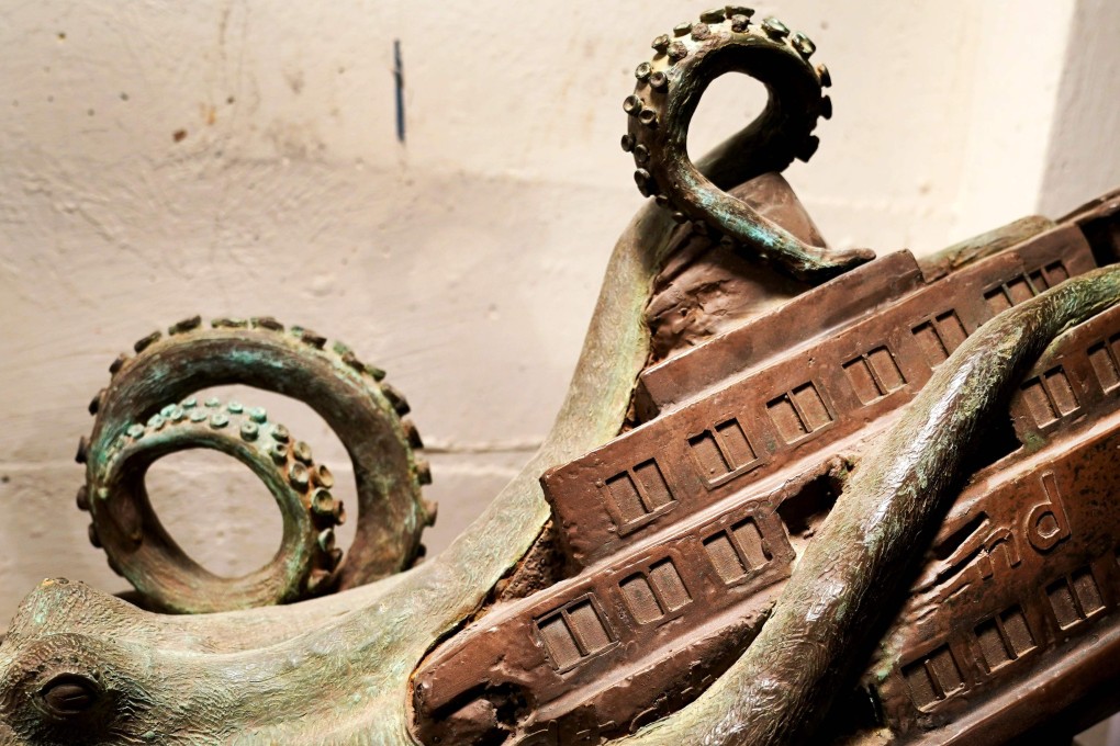 A sculpture by artist Joseph Reginella of the Staten Island Ferry Octopus Disaster of 1963, one of several New York tragedies he made up. Photo: AFP