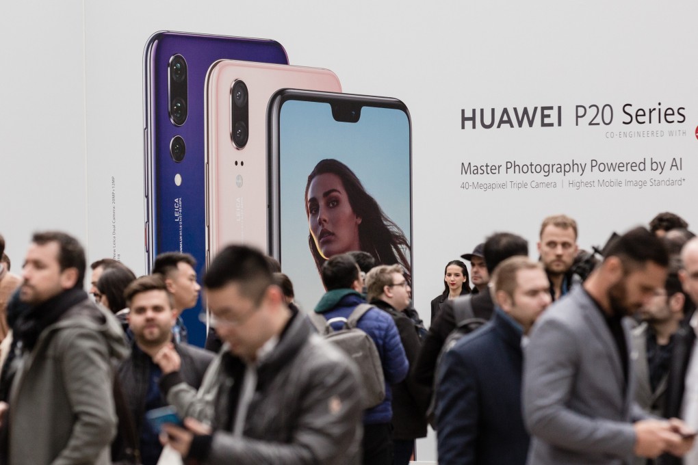 Huawei’s P20 Pro smartphone is unveiled in Paris on March 27. Photo: Bloomberg