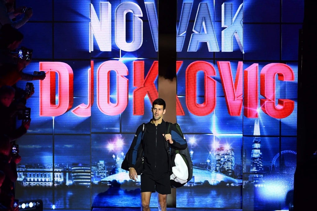 Novak Djokovic walks on court to play against Germany's Alexander Zverev in the ATP World Tour Finals. Photo: AFP