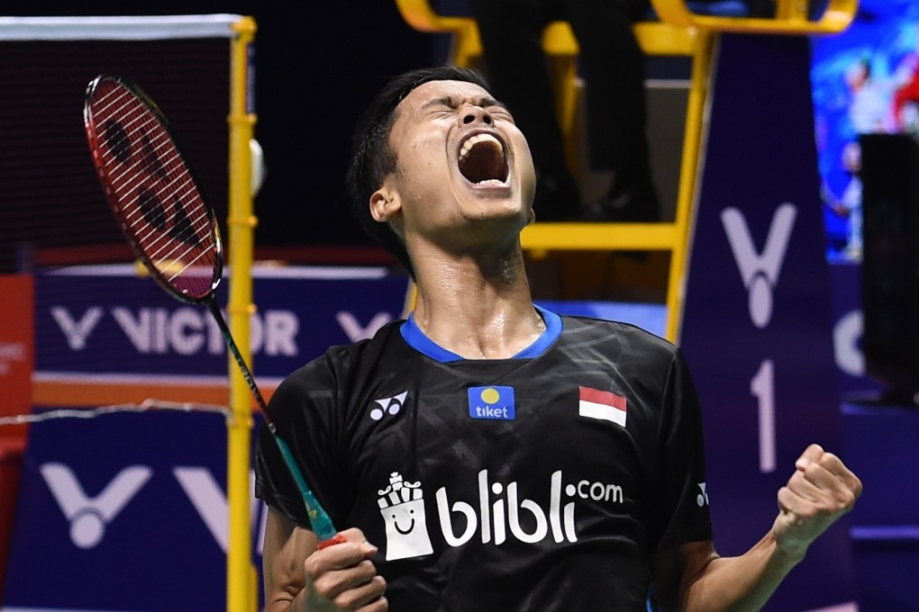 Happier times for Indonesian athlete Anthony Sinisuka Ginting after he wins the men's singles final match against Kento Momota of Japan at the 2018 China Open. At the Asian Games a month before he was slammed on social media after losing, despite an injury. Photo: Xinhua
