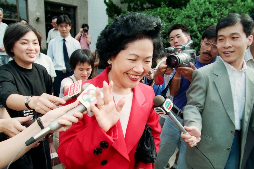 Hong Kong Chief Secretary Anson Chan surrounded by reporters after visiting the newly renovated home of her grandfather, the late General Fang Zhenwu, in Anhui province. Photo: Handout