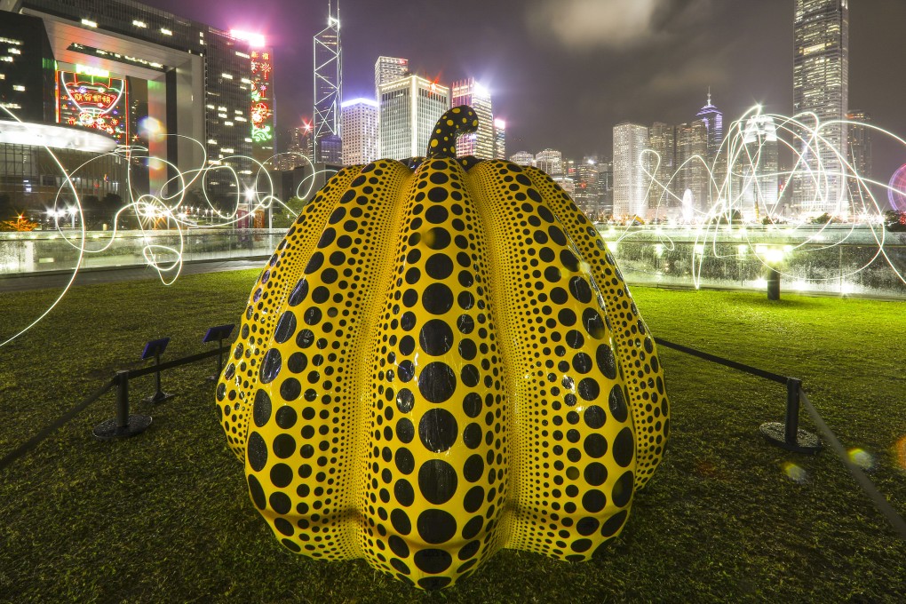 Pumpkin: big, by artist Yayoi Kusama, exhibited at the Harbour Arts Sculpture Park at the Central Promenade in Hong Kong. Photo: Sam Tsang