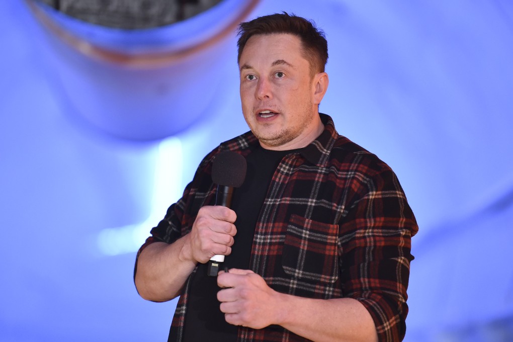 Elon Musk, co-founder and chief executive officer of Tesla Inc, speaks during an unveiling event for his Boring Company’s test tunnel in Hawthorne, California, on December 18. Photo: Bloomberg