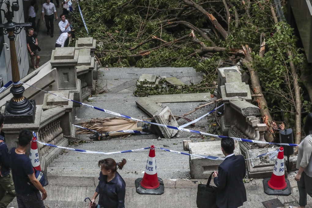The site on Duddell Street in Central in the aftermath of Typhoon Mangkhut. Photo: Jonathan Wong