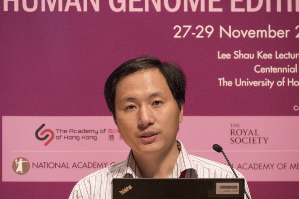He Jiankui speaks during the second international summit on Human Genome Editing in Hong Kong. Photo: Bryan Galvan