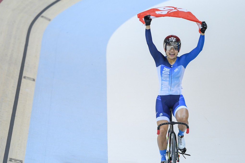 Sarah Lee Wai-sze celebrates gold at the Asian Games in Jakarta, Indonesia. Photo: Xinhua