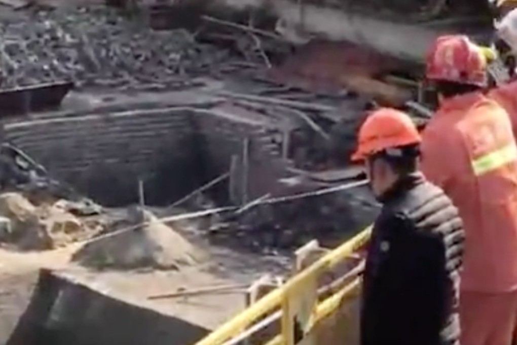 Three workers died when the ground gave way at the construction site. Photo: Weibo