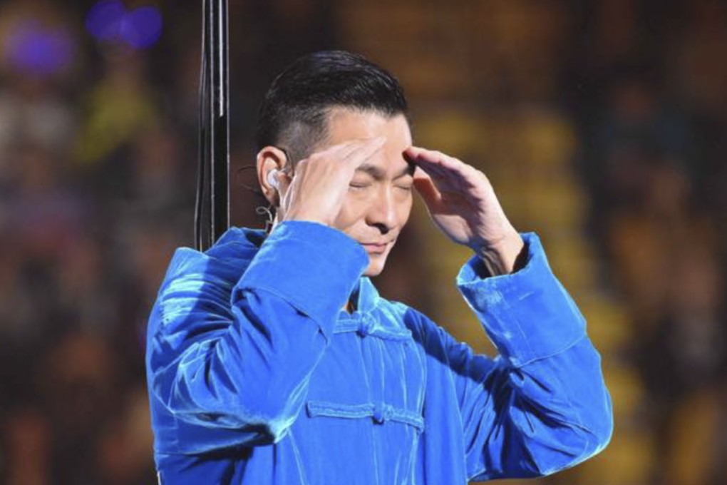 Hong Kong Canto-pop star Andy Lau interrupted his concert performances at the Hong Kong Coliseum in Hung Hom on Friday night because of illness. He was midway through his 14th show of 20 in his “My Love Andy Lau World Tour” when he broke down in tears. Lau bowed to his fans in apology. Photo: Handout