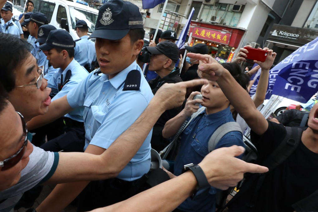 Demonstrators clash at a protest in Wan Chai on October 1, China’s National Day. Photo: Felix Wong