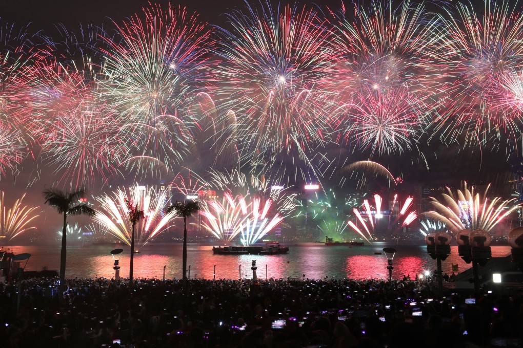 Fireworks light up the sky above Victoria Harbour. Photo: Winson Wong