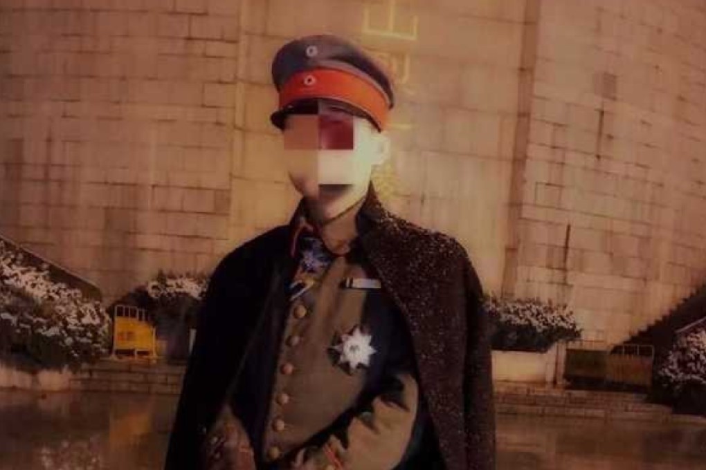 An 18-year-old was detained for wearing a German uniform in a park dedicated to Chinese war heroes. Photo: Weibo
