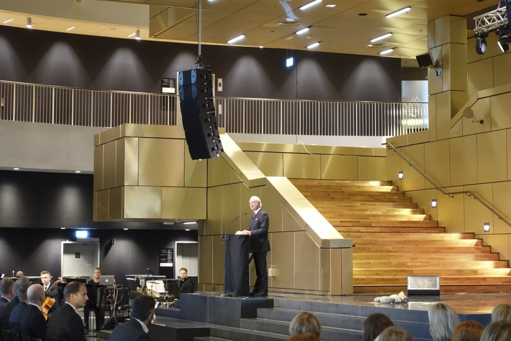 King Carl XVI Gustaf gives a speech at the opening of Kiruna’s new City Hall, , in Sweden, on November 22. Picture: Stephen McCarty