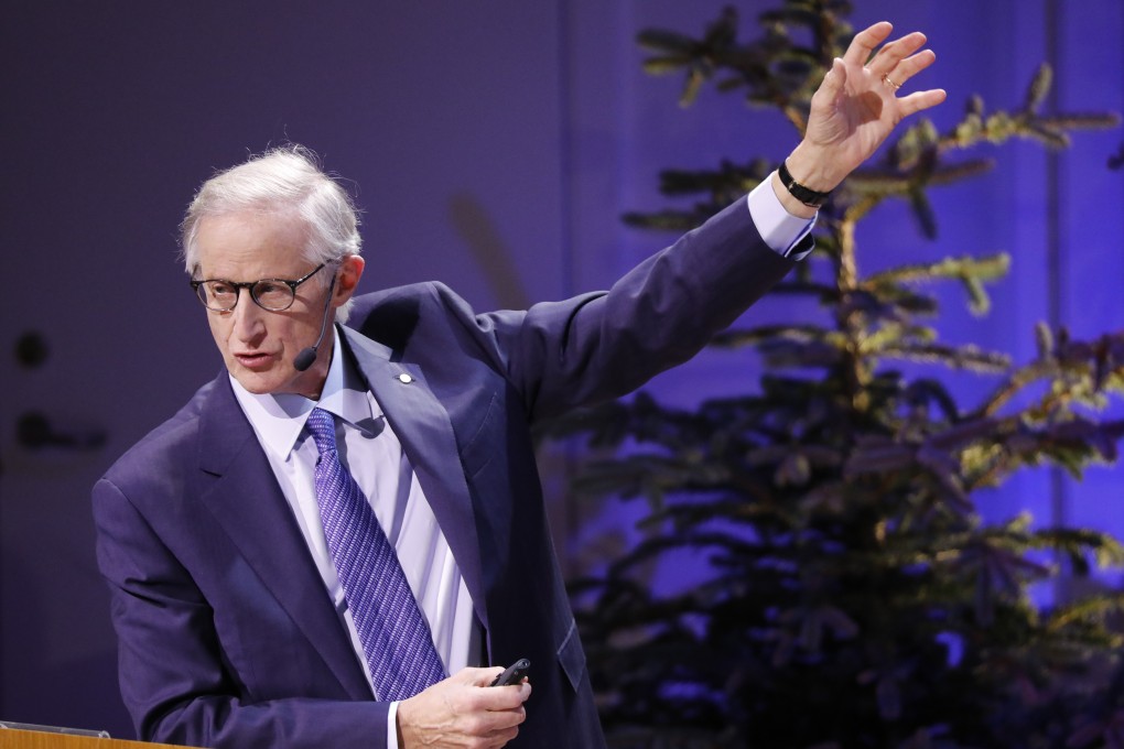 William D. Nordhaus, who shared the 2018 Nobel Prize in Economic Sciences with Paul M. Romer, delivers his lecture on “Climate Change: The Ultimate Challenge for Economics”, in Stockholm on December 8. Nordhaus and Romer were honoured for “integrating innovation and climate with economic growth”. Photo: EPA-EFE