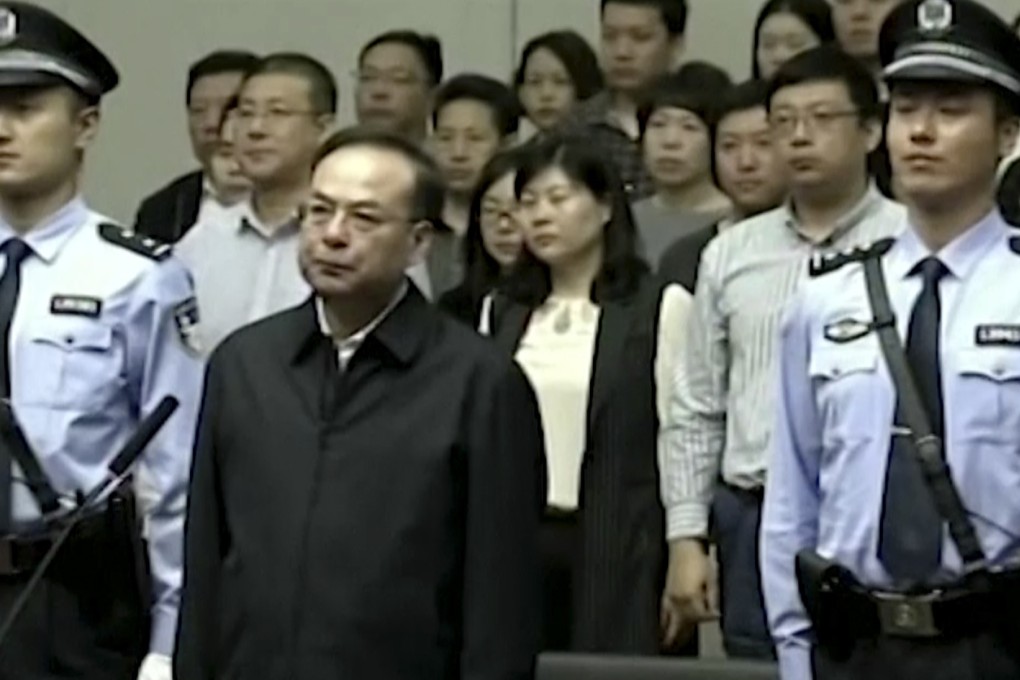 Former Politburo member Sun Zhengcai (centre) was jailed for life in May for taking US$24.7 million in bribes. Photo: CCTV via AP