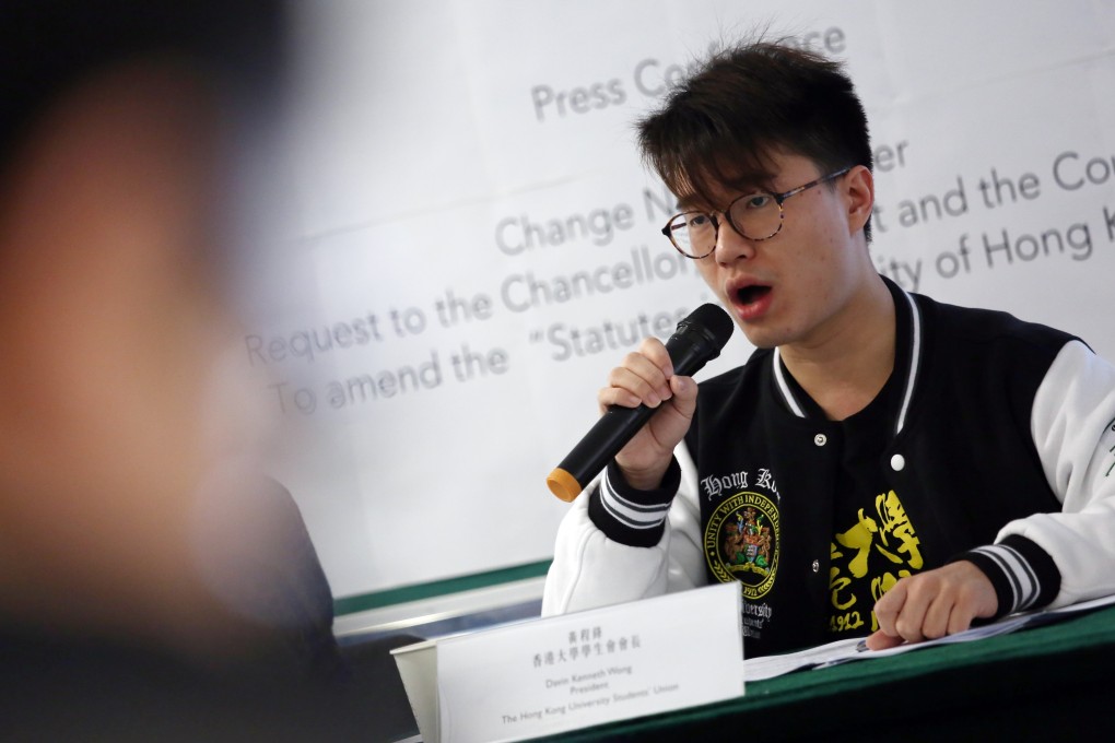 Davin Kenneth Wong, president of the Hong Kong University Student Union, is among those calling for the removal of the city’s leader as chancellor. Photo: Jonathan Wong