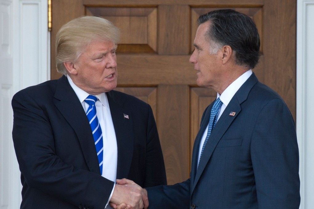 Then president-elect Donald Trump with 2012 Republican candidate Mitt Romney, in New Jersey in November 2016. Romney savaged Trump’s leadership in a Washington Post op-ed on New Year’s Day 2019, saying he “has not risen to the mantle of the office”, though he did praise Trump’s tax policies, stance on China and support for conservative judges. Photo: AFP