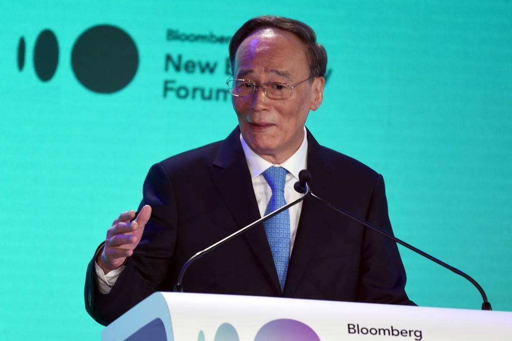 Chinese Vice-President Wang Qishan at the Bloomberg New Economy Forum in Singapore in November 2018. Photo: AFP