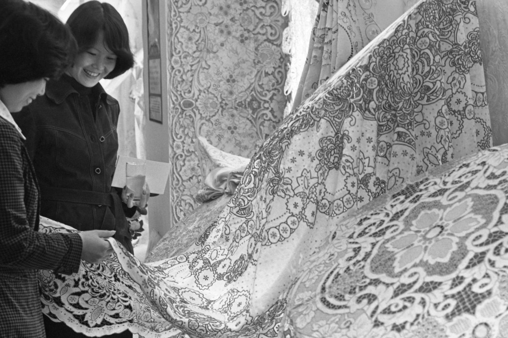 Lace tablecloths on display at the 1978 Chinese Export Commodities Exhibition in Hong Kong. Picture: SCMP