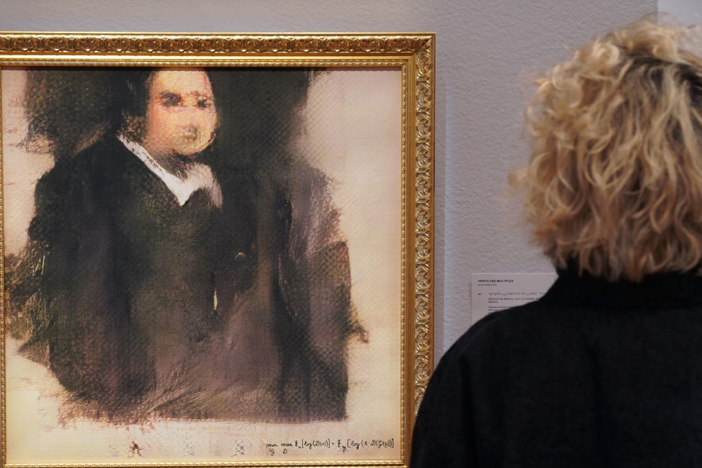 "Portrait of Edmond de Belamy," at Christie's in New York. Photo by TIMOTHY A. CLARY / AFP