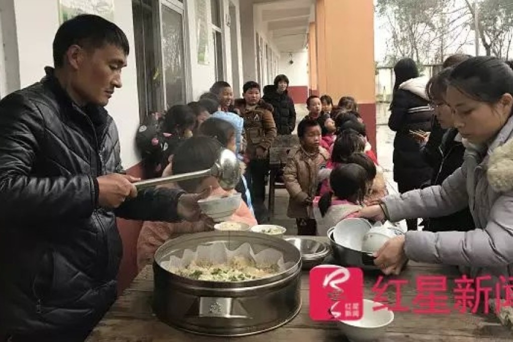 Zhang Zhanliang’s meals with rural children have become an internet sensation in China. Photo: Weibo