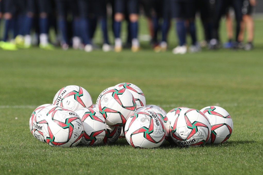 The AFC Asian Cup 2019 matchball at an Oman team training session. Photo: AFP