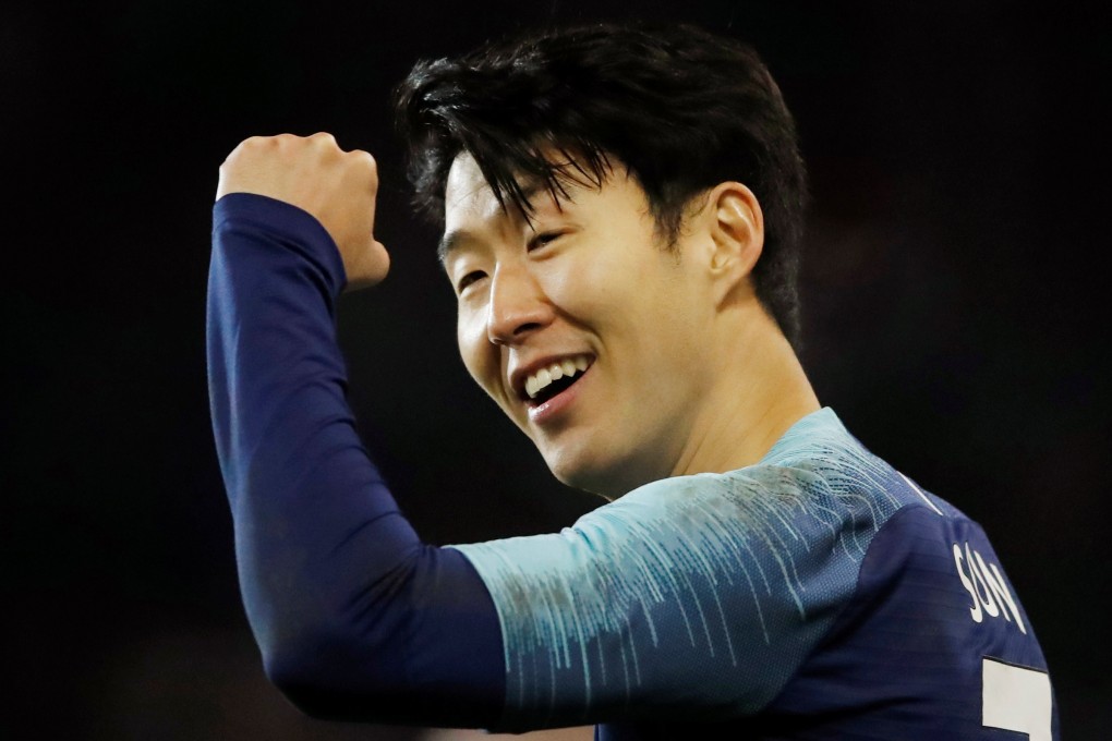 Tottenham’s Son Heung-min celebrates during the 7-0 win at Tranmere – his final appearance before heading off for the Asian Cup. Photo: Reuters