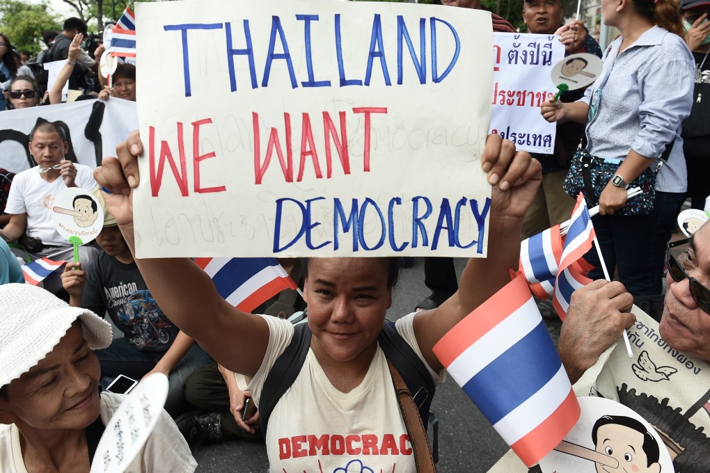 Demonstrators protest against military junta rule in Bangkok on May 22, 2018. Photo: AFP
