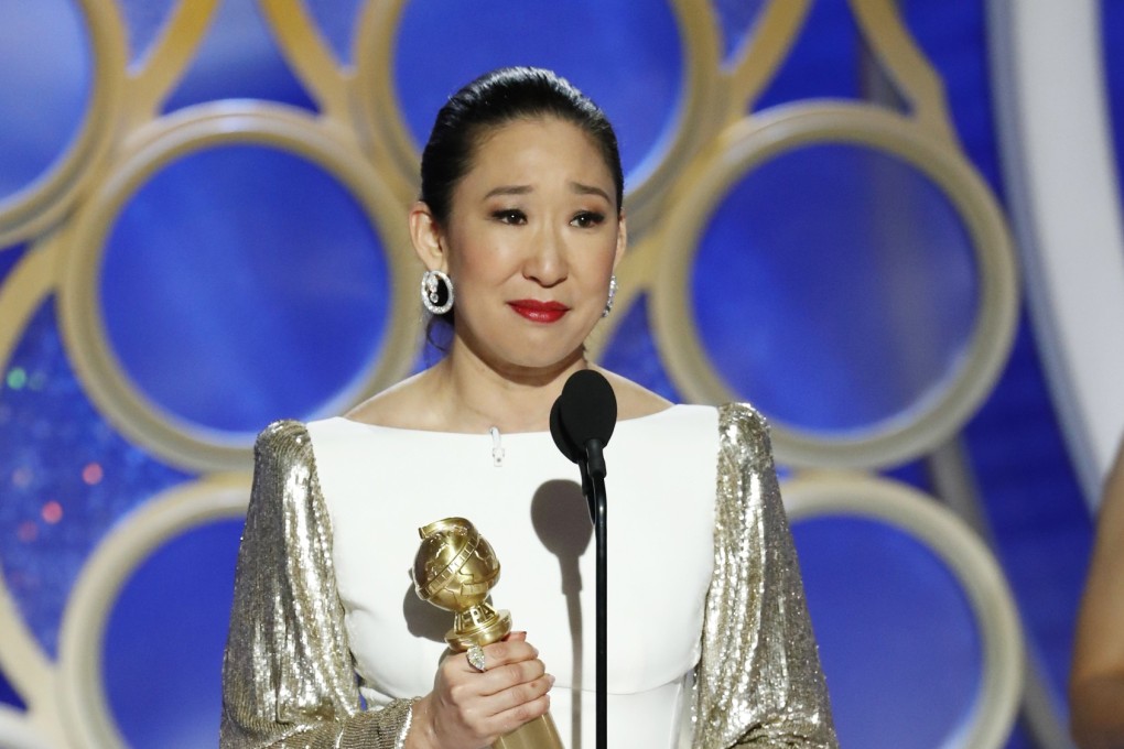 Sandra Oh accepts the award for best actress in a drama series. Photo: AP