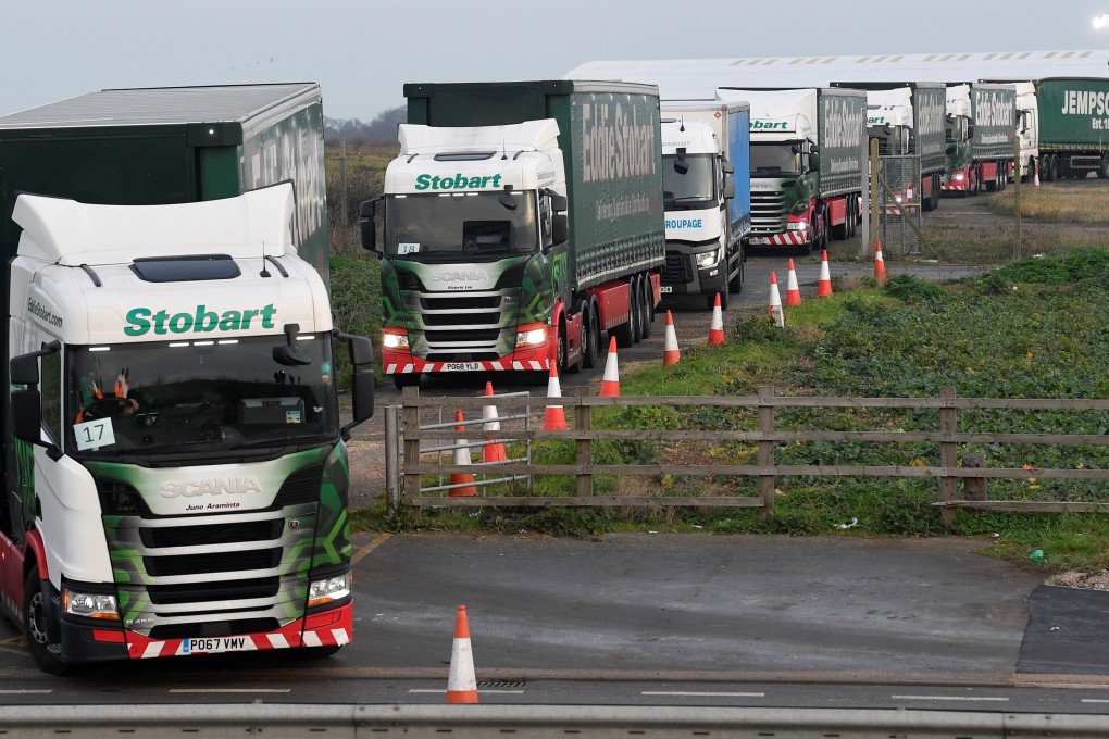 Lorries leave Manston Airport on their way to Dover during a trial of how roads will cope in case there is a ‘no-deal’ Brexit on January 7, 2019. Photo: Reuters