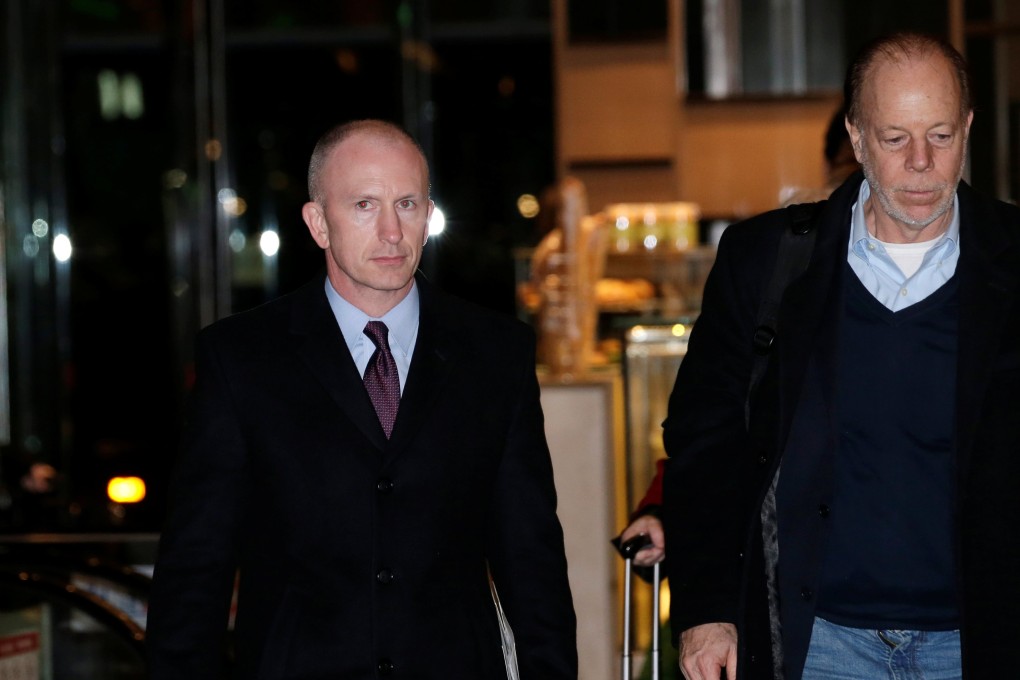 Deputy US Trade Representative Jeffrey Gerrish, left, a key member of the US trade delegation to China, arriving at a hotel in Beijing on Sunday. Photo: Reuters