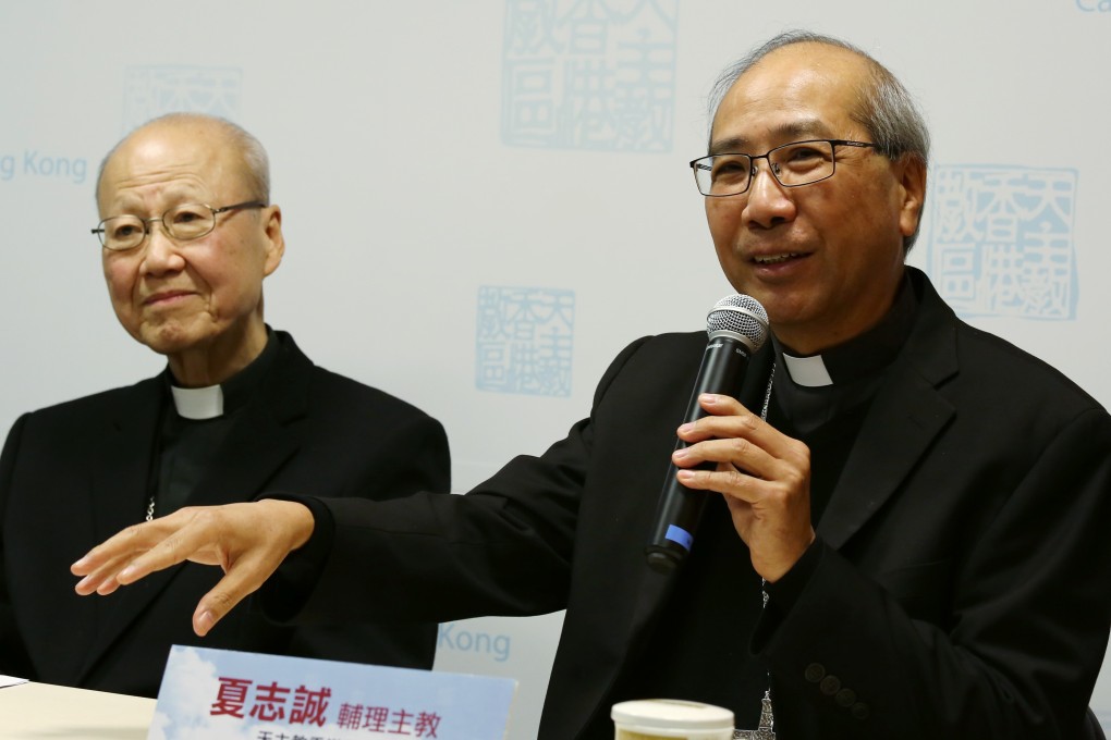 Cardinal John Tong Hon (left) with Bishop Joseph Ha Chi-Shing. Photo: Jonathan Wong