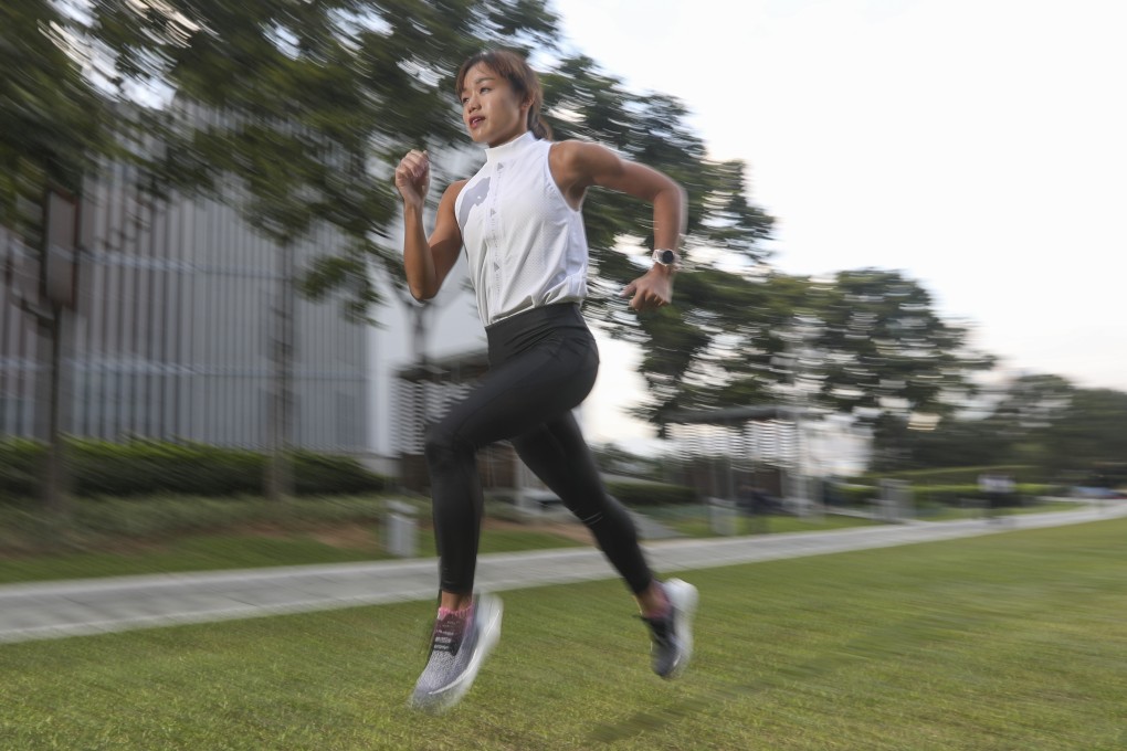 Triathlete and half Ironman competitor Leanne Szeto running in Tamar Park in Hong Kong. Photo: Xiaomei Chen