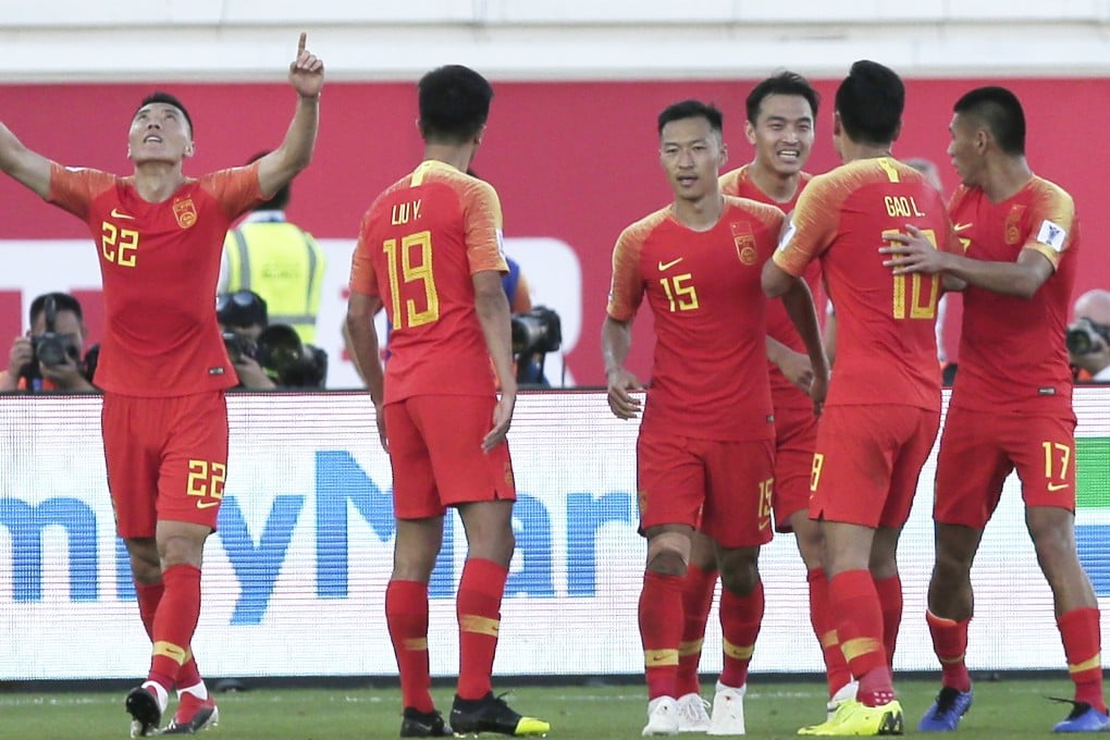 China forward Yu Dabao celebrates scoring his side’s second goal during the AFC Asian Cup group C win over Kyrgyzstan. Photo: AP
