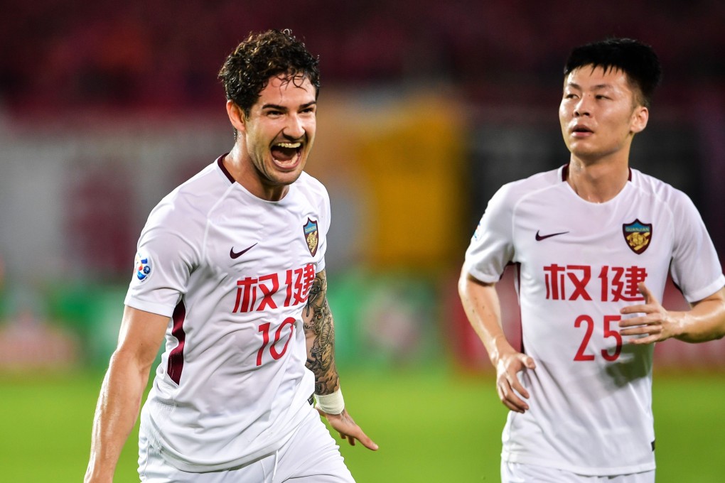 Tianjin Quanjian’s Alexandre Pato celebrates after scoring during the AFC Champions League round of 16 match against Guangzhou Evergrande. Photo: AFP