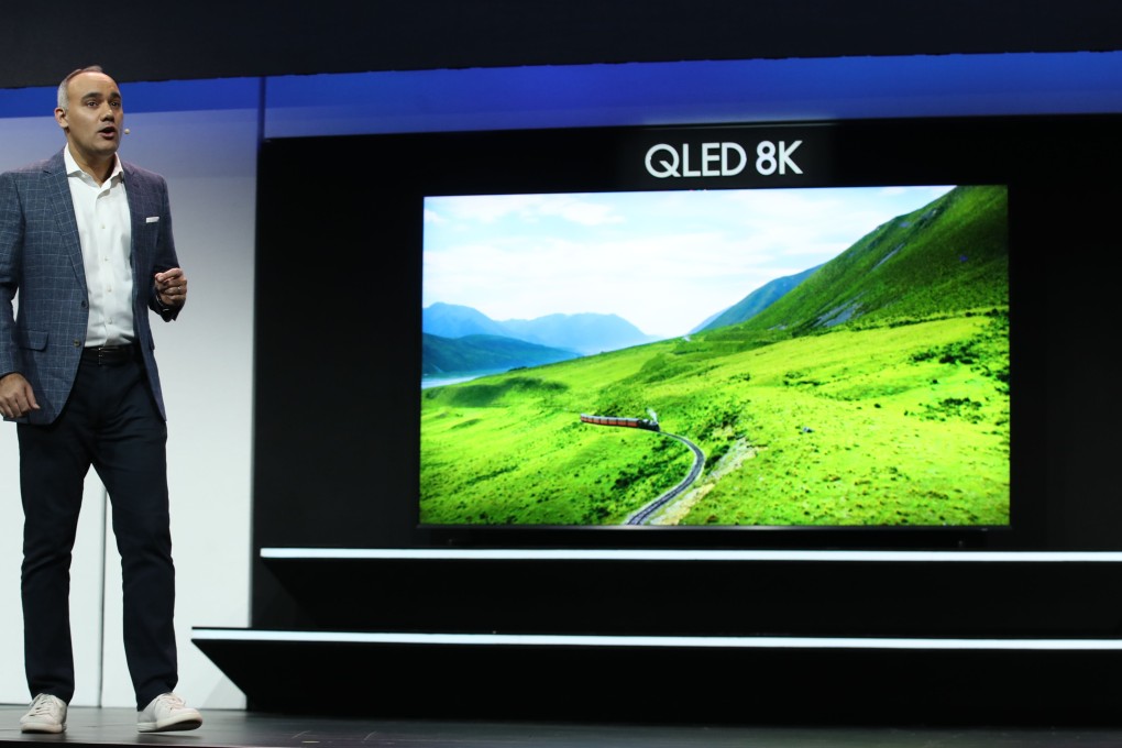 Dave Das, senior vice-president of Samsung Electronics America, announces the new Samsung QLED 8K television during a Samsung press event for CES 2019 in Las Vegas, Nevada. Photo: AFP