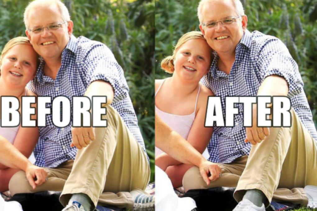 A combination photo from Twitter, highlighting the poor photoshopping of Australian Prime Minister Scott Morison's feet. Photo: Twitter