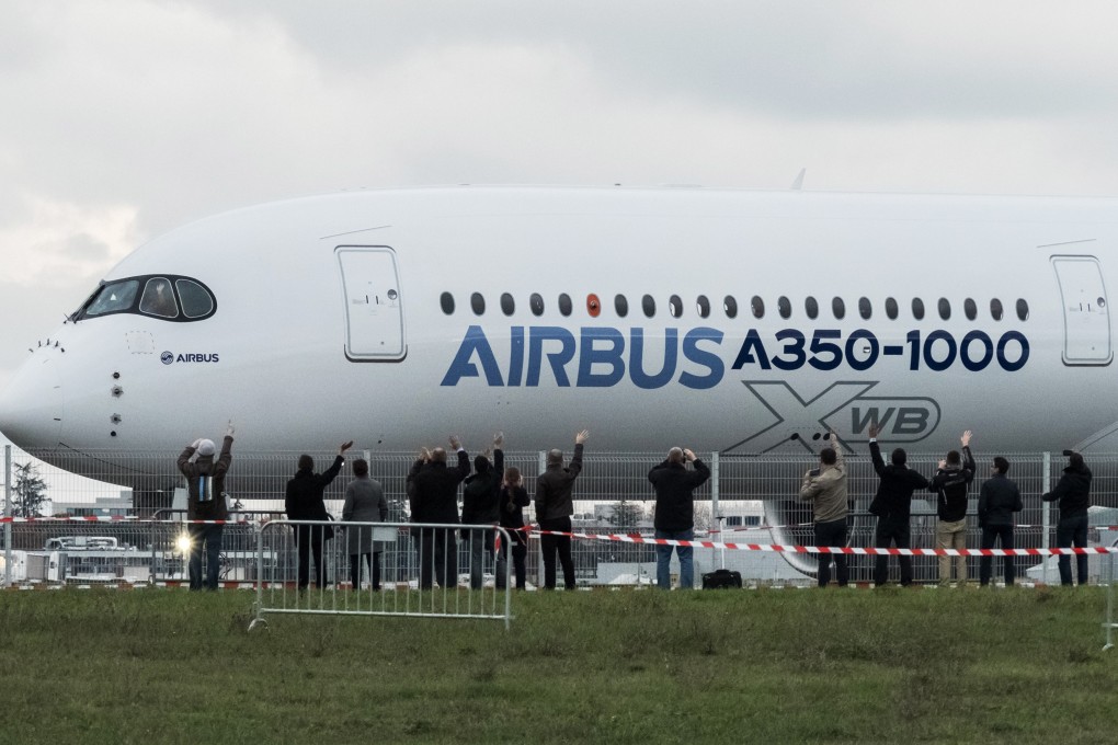 Airbus reached a targeted production rate of 10 aircraft a month for its widebody A350 last year. Photo: Bloomberg
