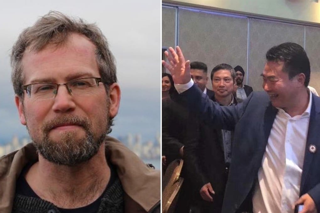 UBC professor Nathan Lauster (left) sold his Vancouver home for more than C$3 million to a company directed by Chen Yongtao (right), seen entering a fundraiser for the Vancouver 1st political party last year, where he was a guest of honour. Over Chen's shoulder is fellow company director Pan Miaofei. Photos: Twitter/668tuan.com