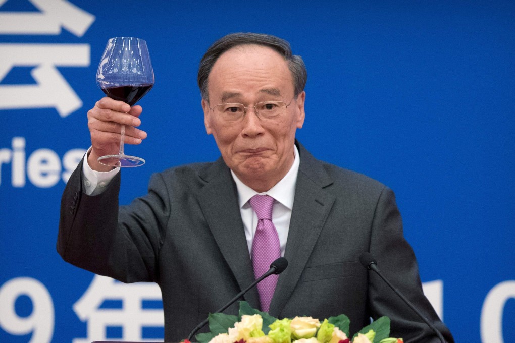 Wang Qishan gives a toast during an event in Beijing on Thursday commemorating 40 years of diplomatic relations between the US and China. Photo: AFP