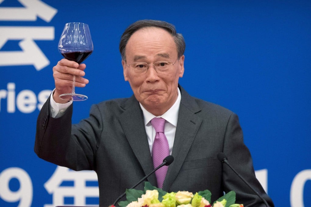 Wang Qishan gives a toast during an event in Beijing on Thursday commemorating 40 years of diplomatic relations between the US and China. Photo: AFP