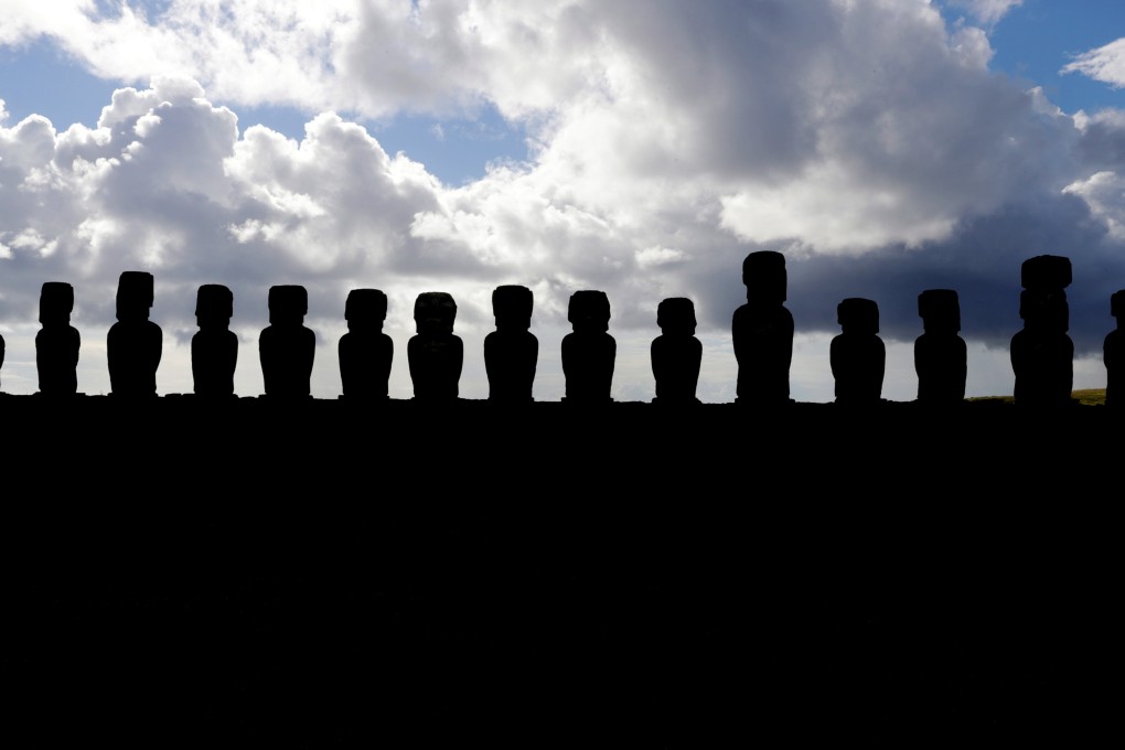 A handout picture provided by the British Ministry of Defence showing 15 famous Moai at Ahu Tongariki, on Easter Island on December 27. Photo: EPA