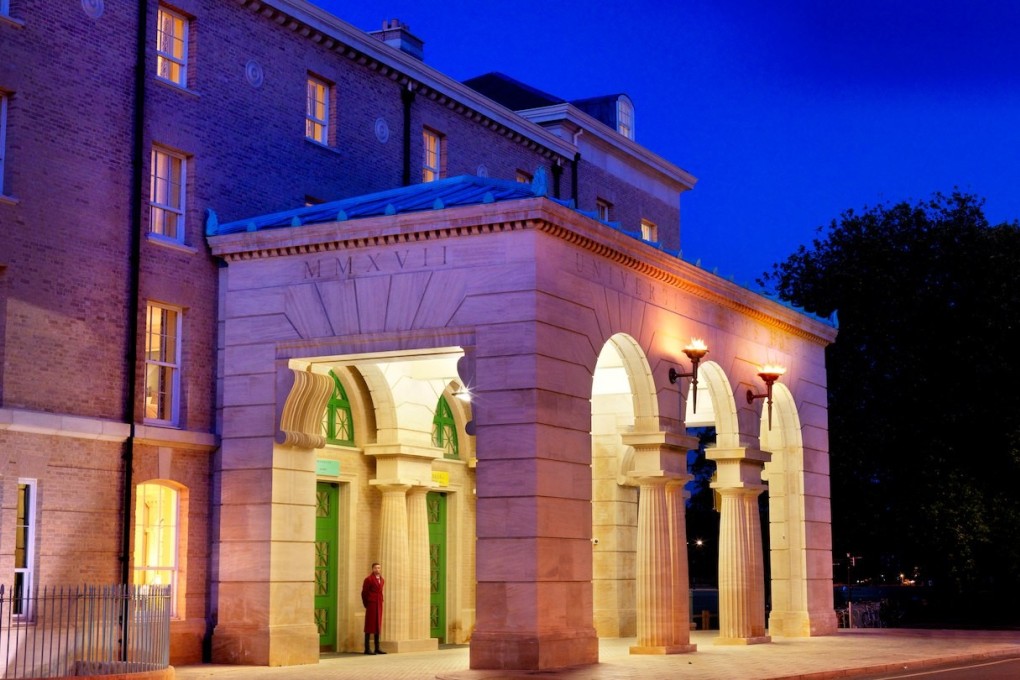 The exterior of the University Arms hotel, in Cambridge, in Britain, featuring a porte-cochère designed by architect John Simpson. Pictures: University Arms