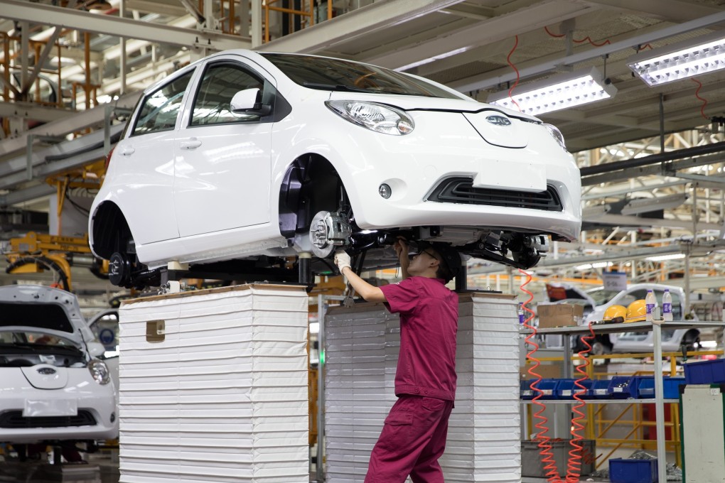 A man works on the production line of new energy vehicles at a JAC Motors factory in Tongling City, in east China’s Anhui province, in August 2018. China has invested US$58.8 billion over the past decade in its electric vehicles industry. Photo: Xinhua