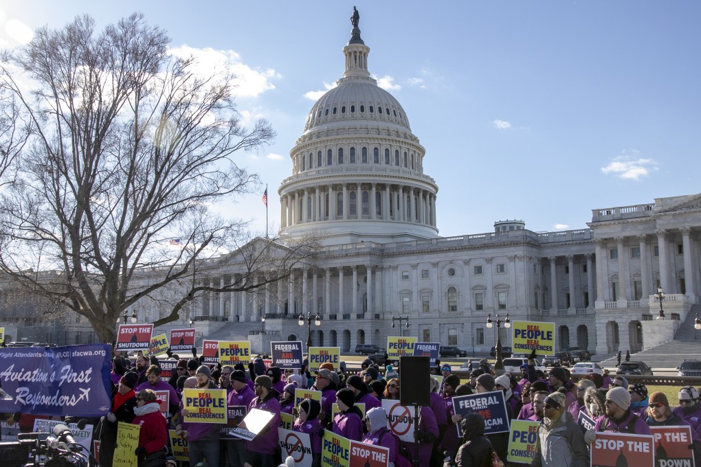 Demonstrators rally against the partial government shutdown on Capitol Hill in Washington on Thursday, January 10, 2019. Photo: Bloomberg