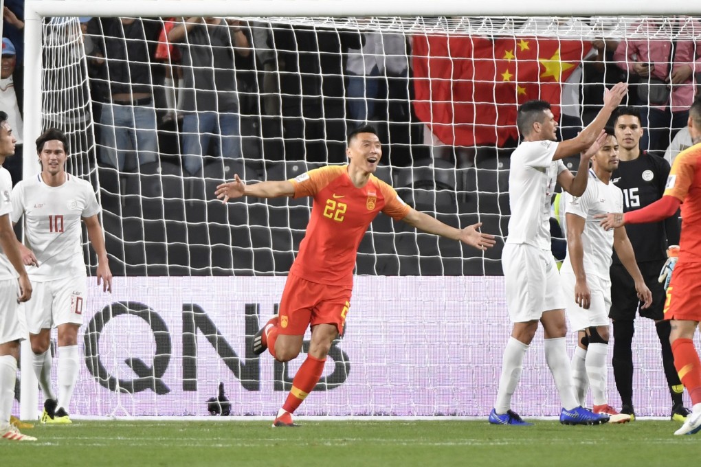China’s Yu Dabao celebrates his goal against the Philippines during their AFC Asian Cup clash in Abu Dhabi. Photo: AFP